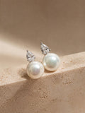 Minimalist Pearl Stud Earrings with cubic zirconia