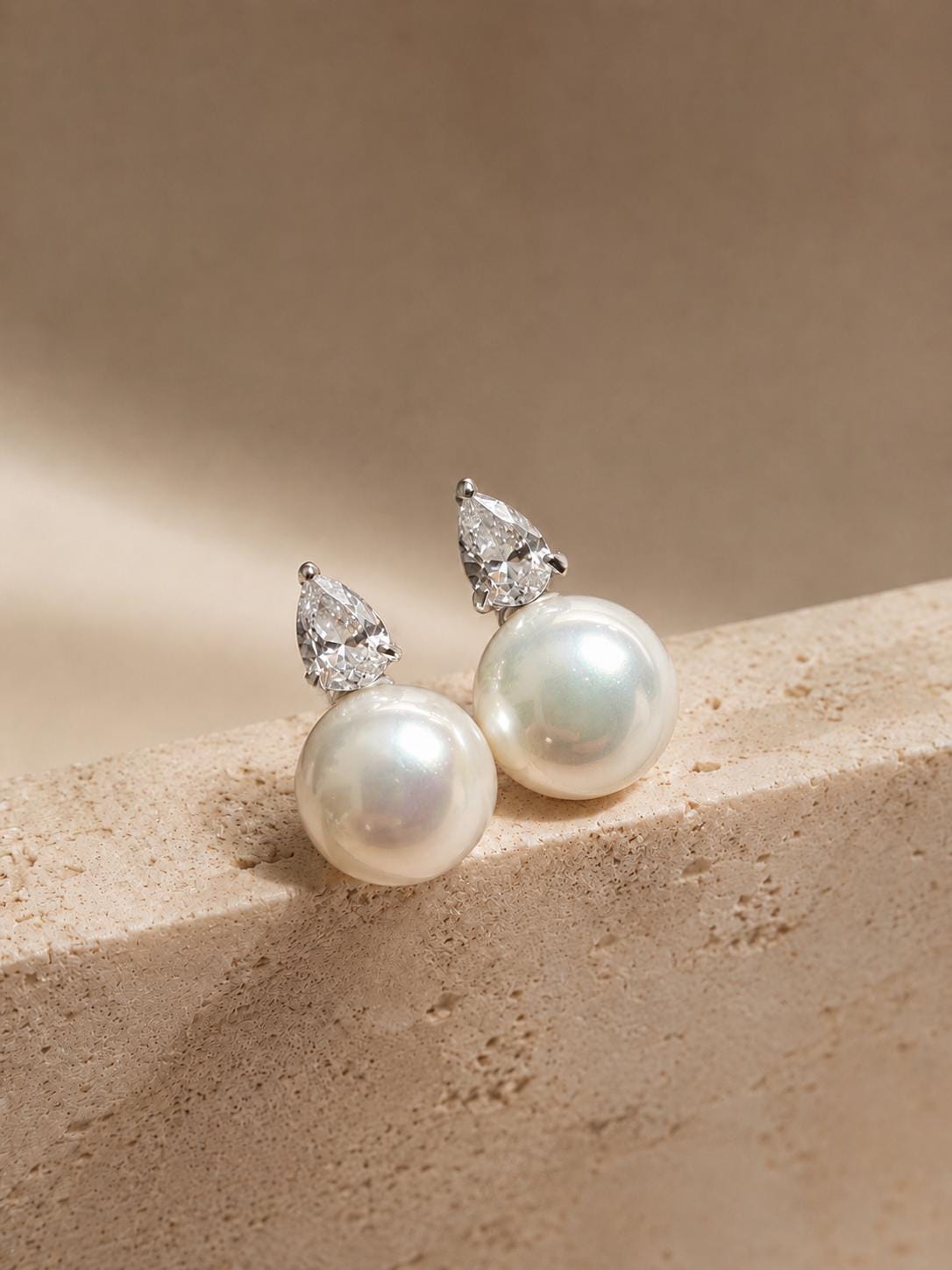 Minimalist Pearl Stud Earrings with cubic zirconia