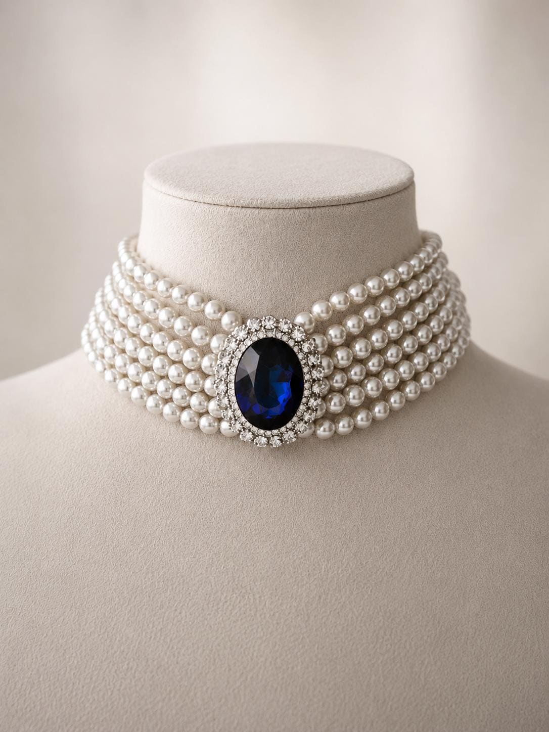 Princess Diana Pearl Choker Necklace | Blue Sapphire Royal Jewelry
