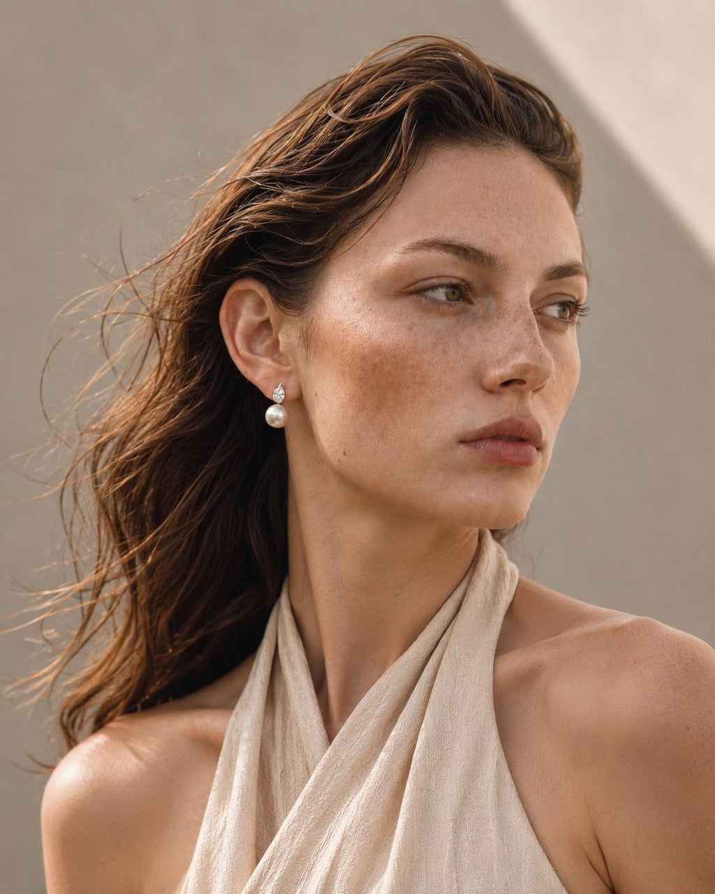 Minimalist Pearl Stud Earrings Cubic Zirconia in Stainless Steel