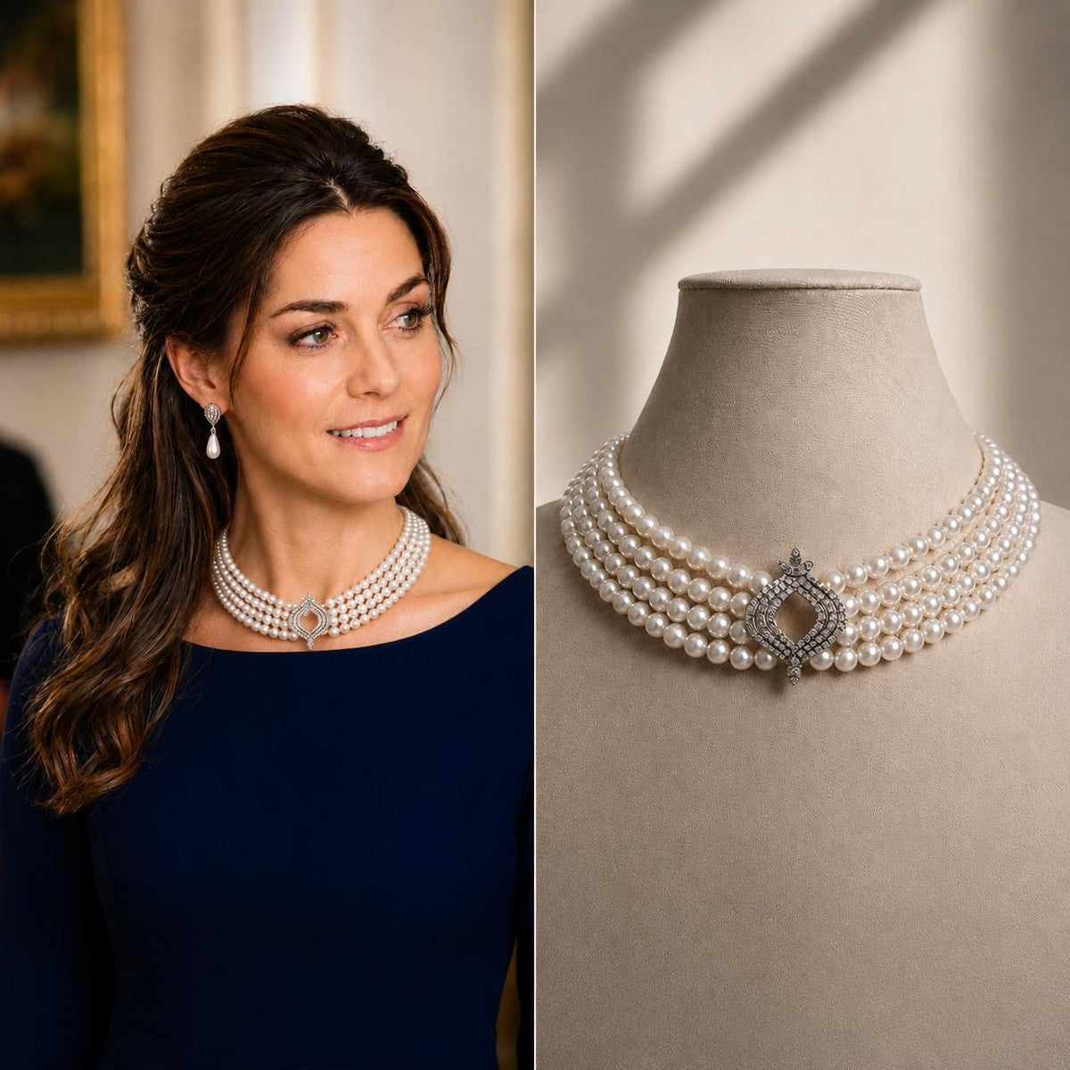 Pearl Chocker necklace British Royal jewelry replica