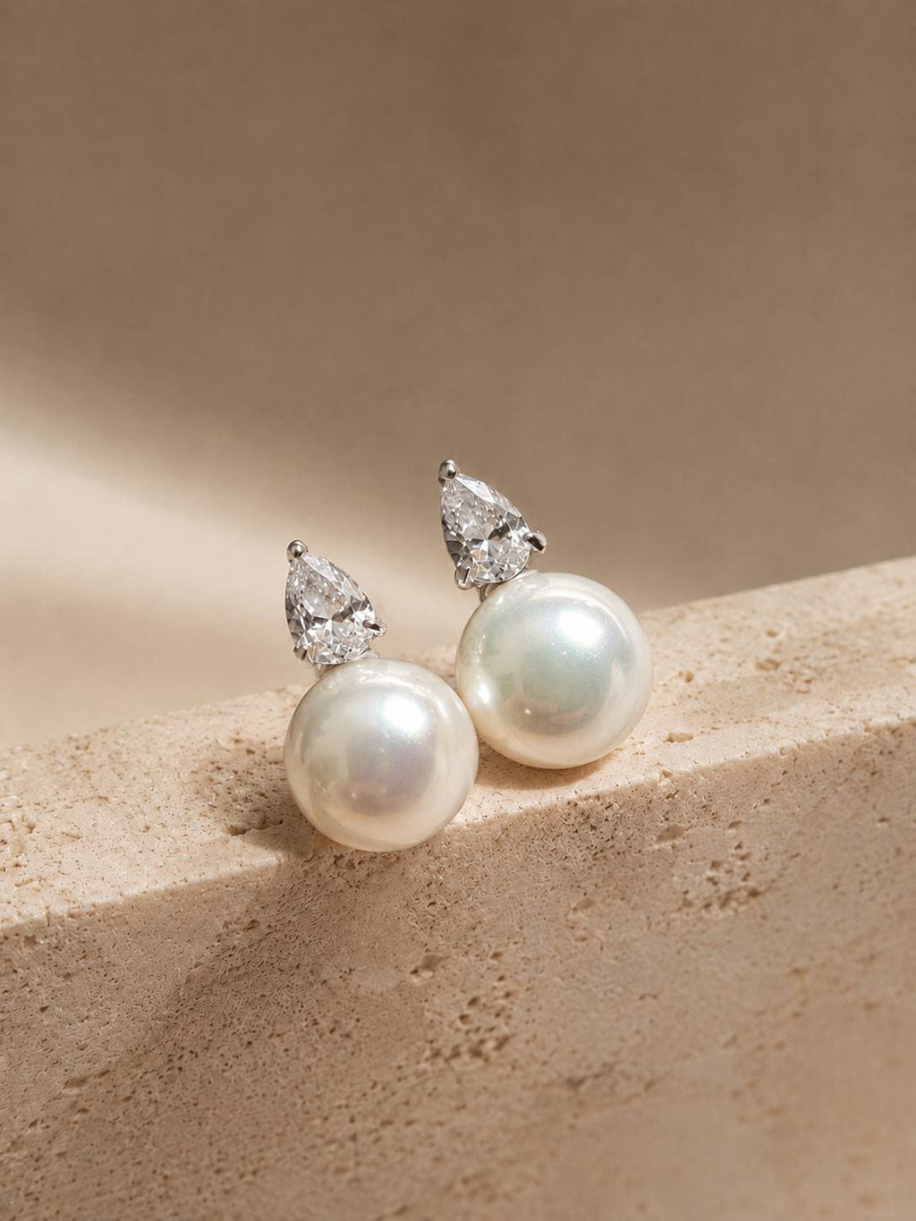 Minimalist Pearl Stud Earrings Cubic Zirconia in Stainless Steel