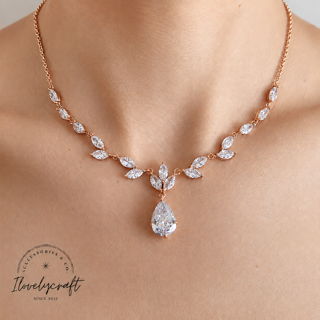 Dainty Teardrop Bridal Earrings & Necklace Set