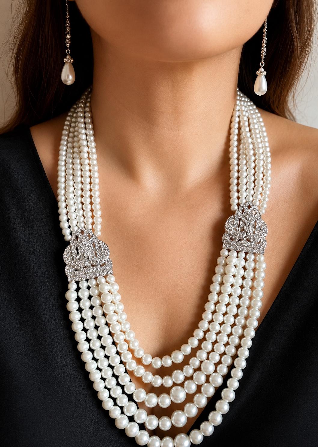 Art Deco Multi Strand Pearl Necklace — 1920s Gatsby Statement Jewelry