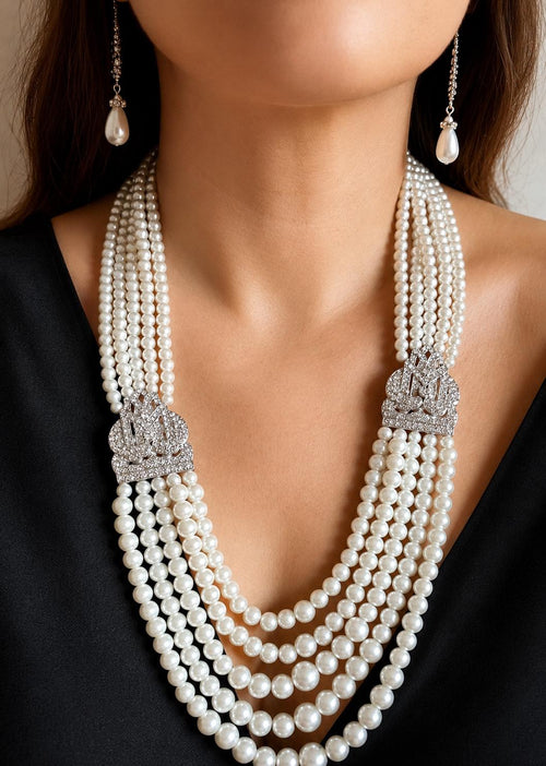 Art Deco Multi Strand Pearl Necklace — 1920s Gatsby Statement Jewelry