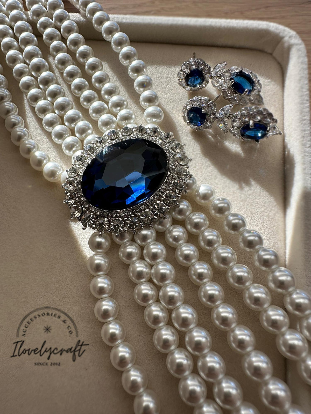 Princess Diana Blue Sapphire Pearl Choker Necklace